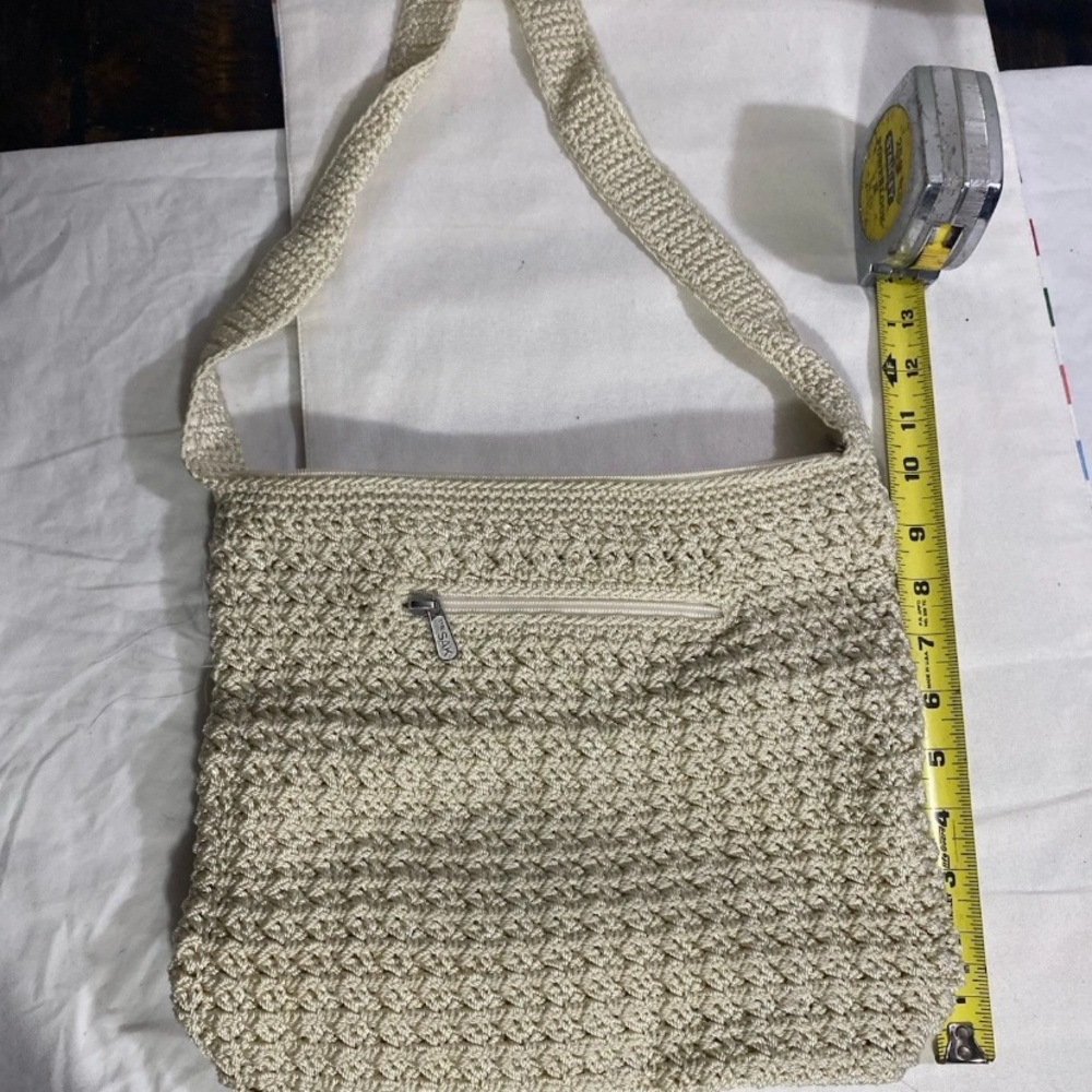 The Sak Crochet Crossbody Shoulder Bag Cream Beige Woven Boho Zippered - Picture 3 of 9